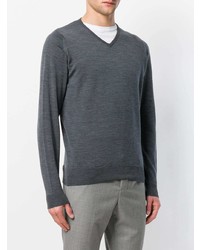 Мужской темно-серый свитер с v-образным вырезом от John Smedley