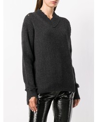 Женский темно-серый свитер с v-образным вырезом от Helmut Lang