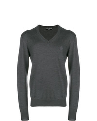 Мужской темно-серый свитер с v-образным вырезом от Dolce & Gabbana