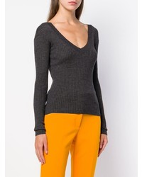 Женский темно-серый свитер с v-образным вырезом от Enfold