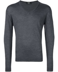 Мужской темно-серый свитер с v-образным вырезом от Fendi