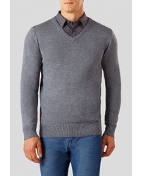 Мужской темно-серый свитер с v-образным вырезом от FiNN FLARE