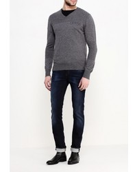 Мужской темно-серый свитер с v-образным вырезом от Guess Jeans