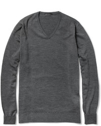 Мужской темно-серый свитер с v-образным вырезом от John Smedley