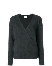 Женский темно-серый свитер с v-образным вырезом от Le Kasha