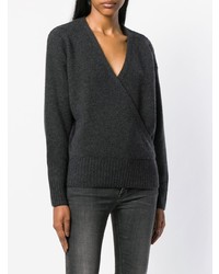 Женский темно-серый свитер с v-образным вырезом от Le Kasha