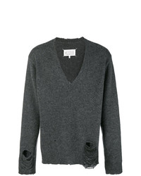 Мужской темно-серый свитер с v-образным вырезом от Maison Margiela