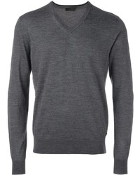 Мужской темно-серый свитер с v-образным вырезом от Z Zegna
