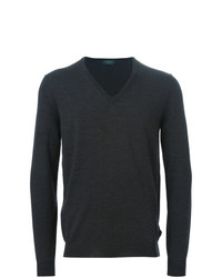 Мужской темно-серый свитер с v-образным вырезом от Zanone
