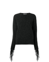 Темно-серый свитер с круглым вырезом c бахромой