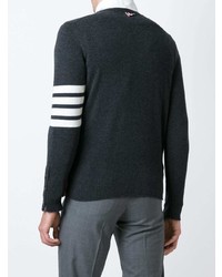 Мужской темно-серый свитер с круглым вырезом в горизонтальную полоску от Thom Browne