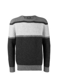 Мужской темно-серый свитер с круглым вырезом в горизонтальную полоску от Drumohr