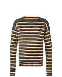 Мужской темно-серый свитер с круглым вырезом в горизонтальную полоску от Prada