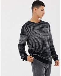 Мужской темно-серый свитер с круглым вырезом в горизонтальную полоску от Selected Homme