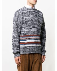 Мужской темно-серый свитер с круглым вырезом в горизонтальную полоску от E. Tautz