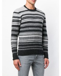 Мужской темно-серый свитер с круглым вырезом в горизонтальную полоску от Drumohr