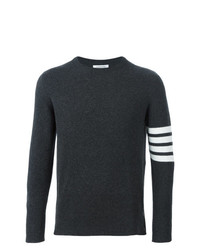 Мужской темно-серый свитер с круглым вырезом в горизонтальную полоску от Thom Browne