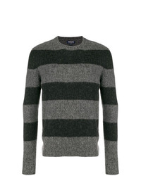 Мужской темно-серый свитер с круглым вырезом в горизонтальную полоску от Woolrich