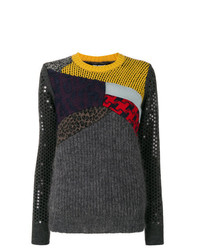 Женский темно-серый свитер с круглым вырезом в стиле пэчворк от Junya Watanabe