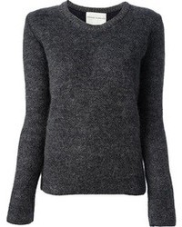 Женский темно-серый свитер с круглым вырезом из мохера