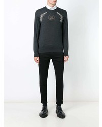 Мужской темно-серый свитер с круглым вырезом с вышивкой от Dolce & Gabbana