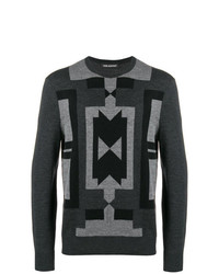 Мужской темно-серый свитер с круглым вырезом с геометрическим рисунком от Neil Barrett