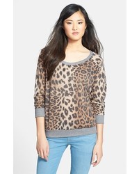 Темно-серый свитер с круглым вырезом с леопардовым принтом