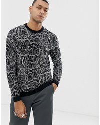 Мужской темно-серый свитер с круглым вырезом с принтом от ASOS DESIGN