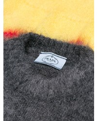 Женский темно-серый свитер с круглым вырезом с принтом от Prada