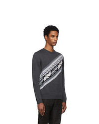 Мужской темно-серый свитер с круглым вырезом с принтом от Fendi