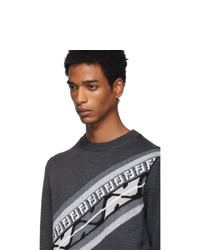 Мужской темно-серый свитер с круглым вырезом с принтом от Fendi