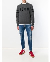 Мужской темно-серый свитер с круглым вырезом с принтом от DSQUARED2