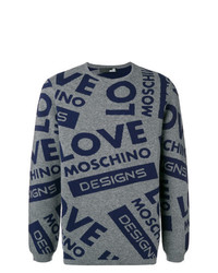 Мужской темно-серый свитер с круглым вырезом с принтом от Love Moschino