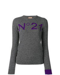 Женский темно-серый свитер с круглым вырезом с принтом от N°21