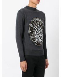 Женский темно-серый свитер с круглым вырезом с принтом от Christopher Kane