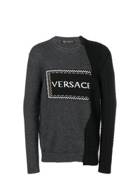 Мужской темно-серый свитер с круглым вырезом с принтом от Versace