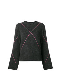 Темно-серый свитер с круглым вырезом с ромбами