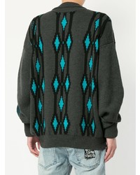 Мужской темно-серый свитер с круглым вырезом с ромбами от Hed Mayner