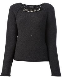 Женский темно-серый свитер с круглым вырезом с украшением от Lanvin