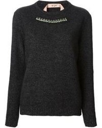 Женский темно-серый свитер с круглым вырезом с украшением от No.21