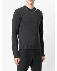 Мужской темно-серый свитер с круглым вырезом с украшением от Valentino