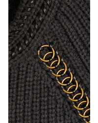 Женский темно-серый свитер с круглым вырезом с украшением от Tory Burch