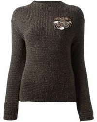 Женский темно-серый свитер с круглым вырезом с украшением
