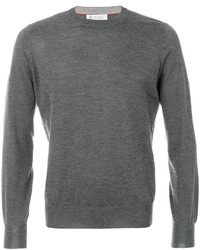 Мужской темно-серый свитер с круглым вырезом от Brunello Cucinelli