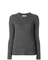 Женский темно-серый свитер с круглым вырезом от Prada
