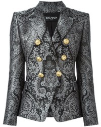 Женский темно-серый хлопковый пиджак с "огурцами" от Balmain