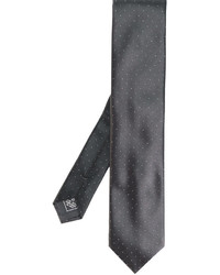 Мужской темно-серый шелковый галстук в горошек от Brioni