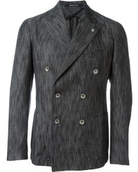 Темно-серый шелковый двубортный пиджак