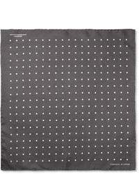 Темно-серый шелковый нагрудный платок в горошек от Turnbull & Asser
