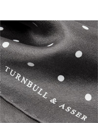 Темно-серый шелковый нагрудный платок в горошек от Turnbull & Asser